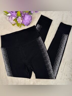 Fabletics Black High-Waisted Leggings with Silver Reflective Dots